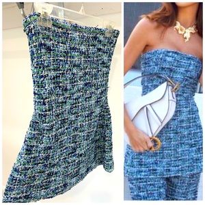NWOT ZARA 9874/018 BLUE TWEED STRAPLESS TUBE TOP TEXTURED